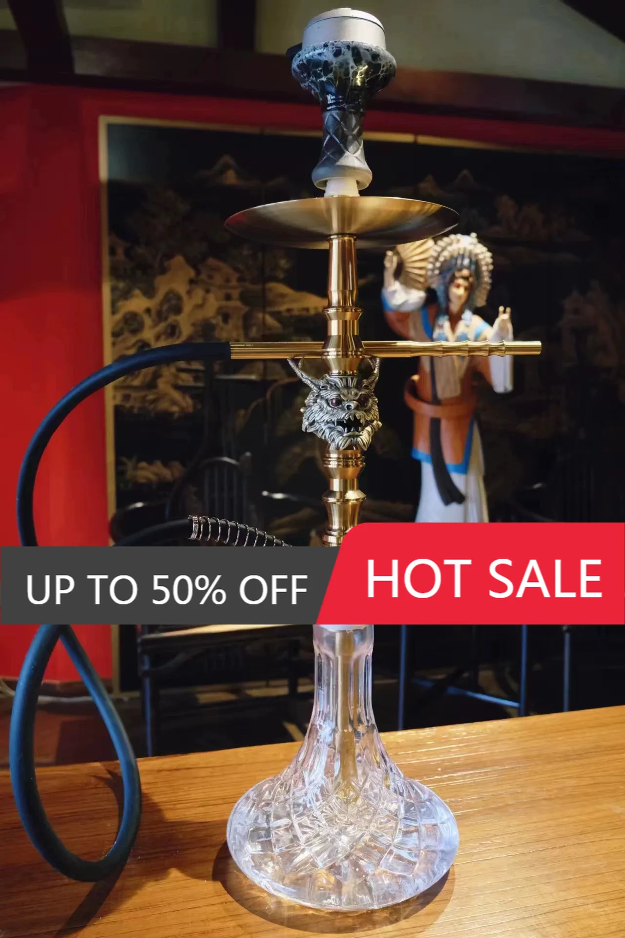 Maklaud Hookah Dragon 304 Stainless Steel Large Hookah With Glass Bottle Single Pipe
