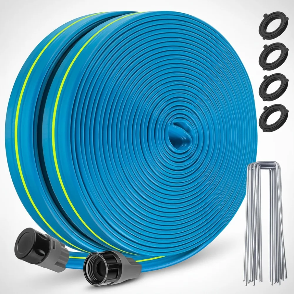 

100FT Heavy Duty Sprinkler Hose, Efficient Garden Lawn Irrigation System with 40 Staples