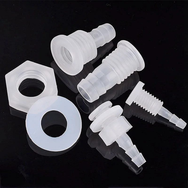 M5~M10 To 3~8mm PP Direct Connector + Hex Nut Silicone Gasket Aquarium Tank Pump Garden Irrigation Hose Pagoda Joint 5~100Pcs