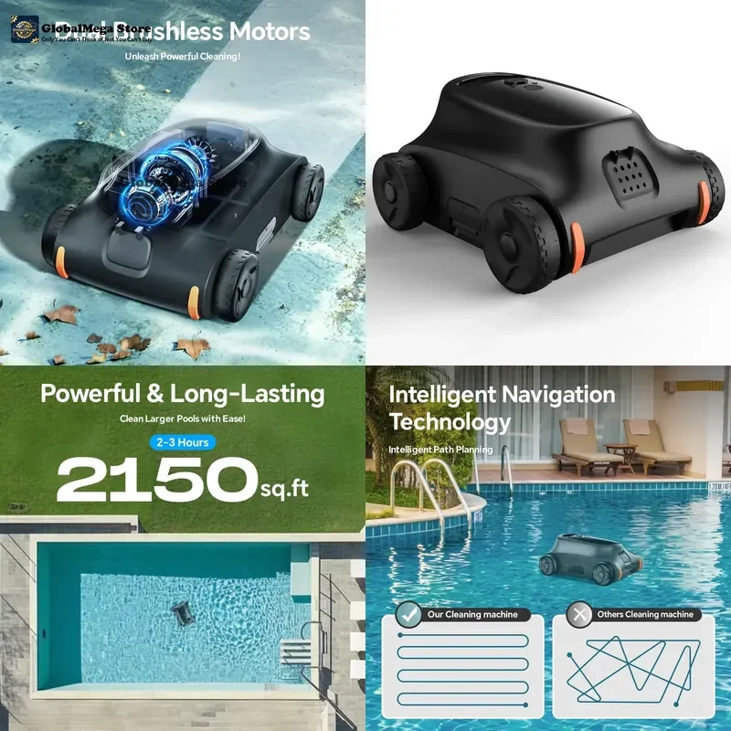[Up to 2000 Sq.ft] Seauto SAT 10 Robotic Pool Cleaner, Cordless Robotic Pool Vacuum for Above Ground Pool, 180 Mins Runtime