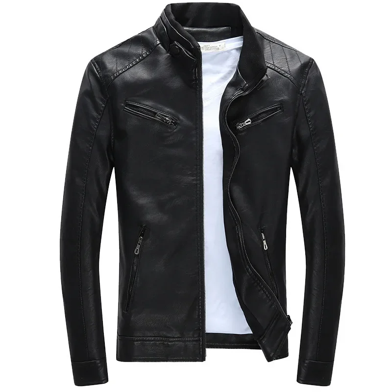 

2023 Spring New Men's Leather Jacket Men's Youth Slim Fit Korean Edition Coat with Plush and Handsome Motorcycle Leather