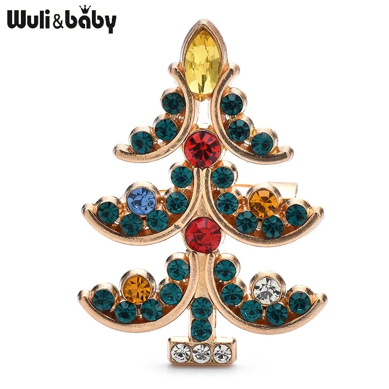 Wuli&baby Cute Christmas Tree Brooches For Women Vintage Multicolor Rhinestone Trees New Year Brooch Pins Gifts