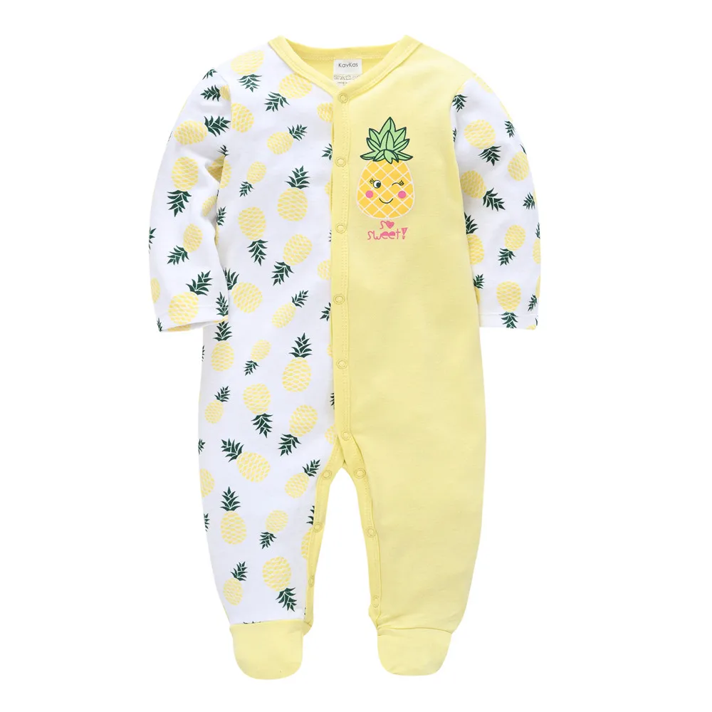 Kavkas Unisex Baby Romper Pineapple Print 100% Cotton Autumn Spring Clothes Full Sleeve O-Neck Newborn Jumpsuit