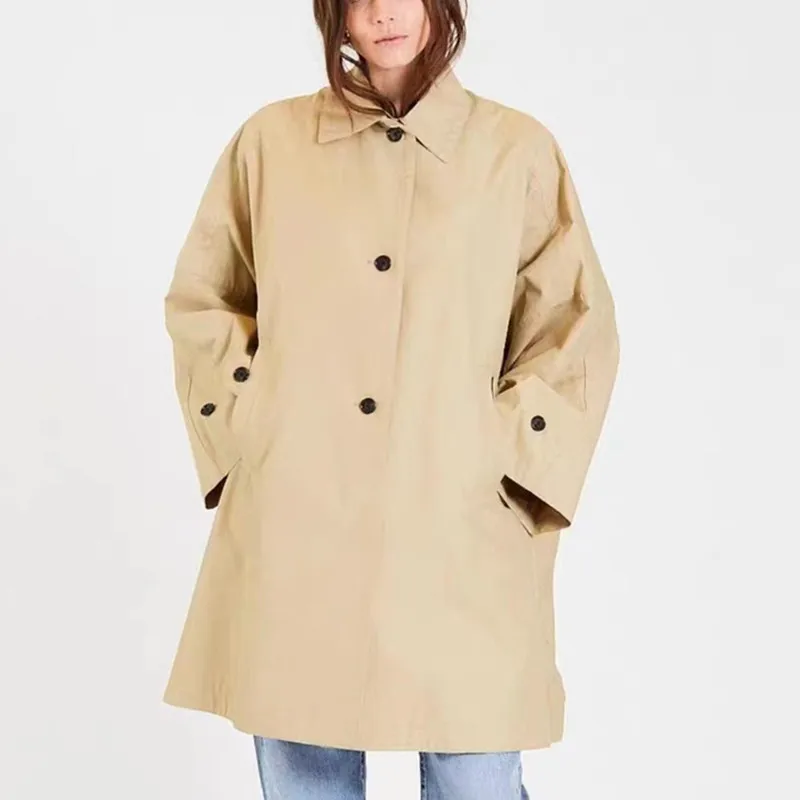 

TT @ LUXURY-Women's A-Line Windbreaker, Loose, Classic, Medium, Long, Windproof Jacket, Nordic, British Style