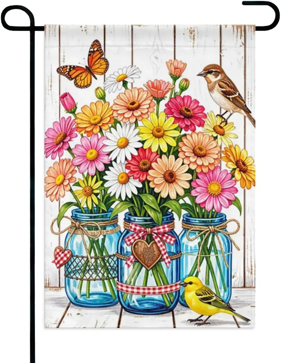 Vibrant Floral Garden Flag 12x18 Inch Double Sided – Hummingbird Butterfly Spring Summer Yard Decoration， Farmhouse Outdoor jjp