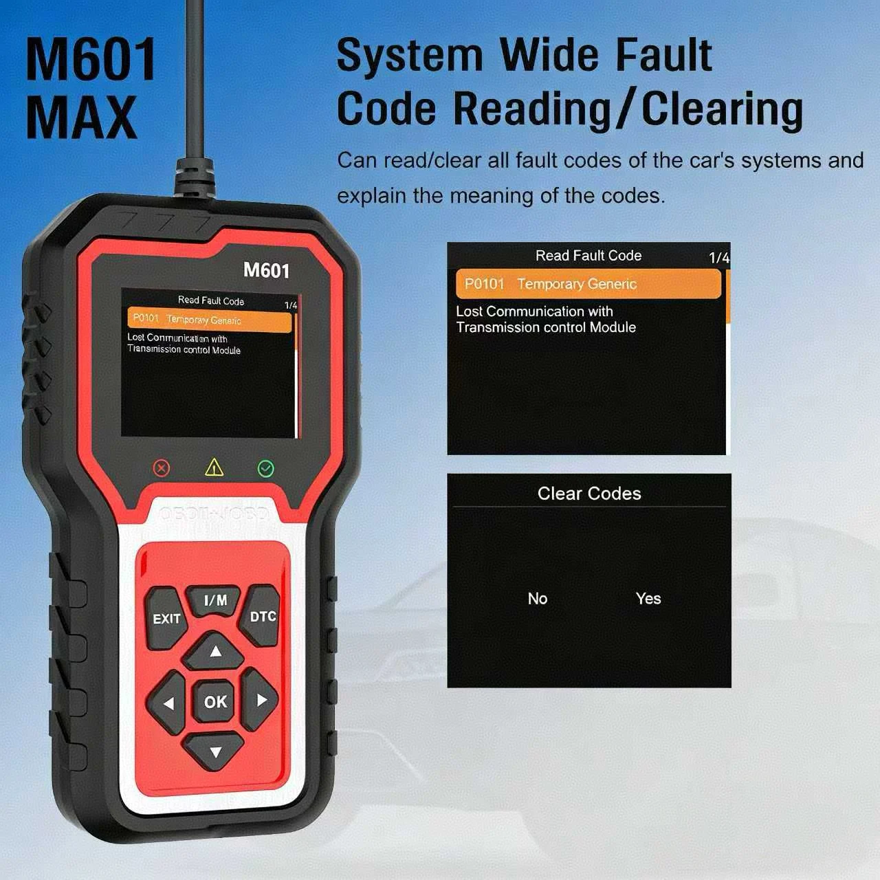 M601 MAX OBD2 Scanner Car Diagnostic Tool Full System Fault Code Reader&Clearing Tool, DTC Explanation Universal Multi-Function