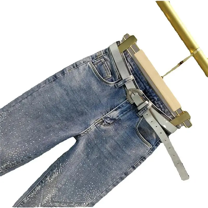 

Ladies Spring Summer Autumn New Fashion Joker Rhinestone Skinny Jeans New Fashion Elastic High Waist Nine High Waist Casual Jean