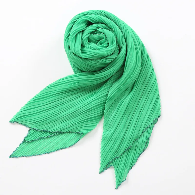 

Scarf For Women 2M * 0.9M 2022 Fall Winter New Solid Colour Stretch Loose Miyake Pleated Shawls Female