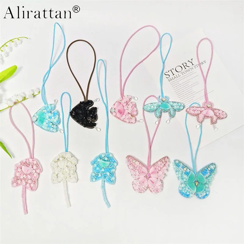 Alirattan New Hand-beaded Butterfly Leaf Beads Pendants DIY,Fashion Design Diamond Keychain Charm Arabia Date Palm Tree Starfish