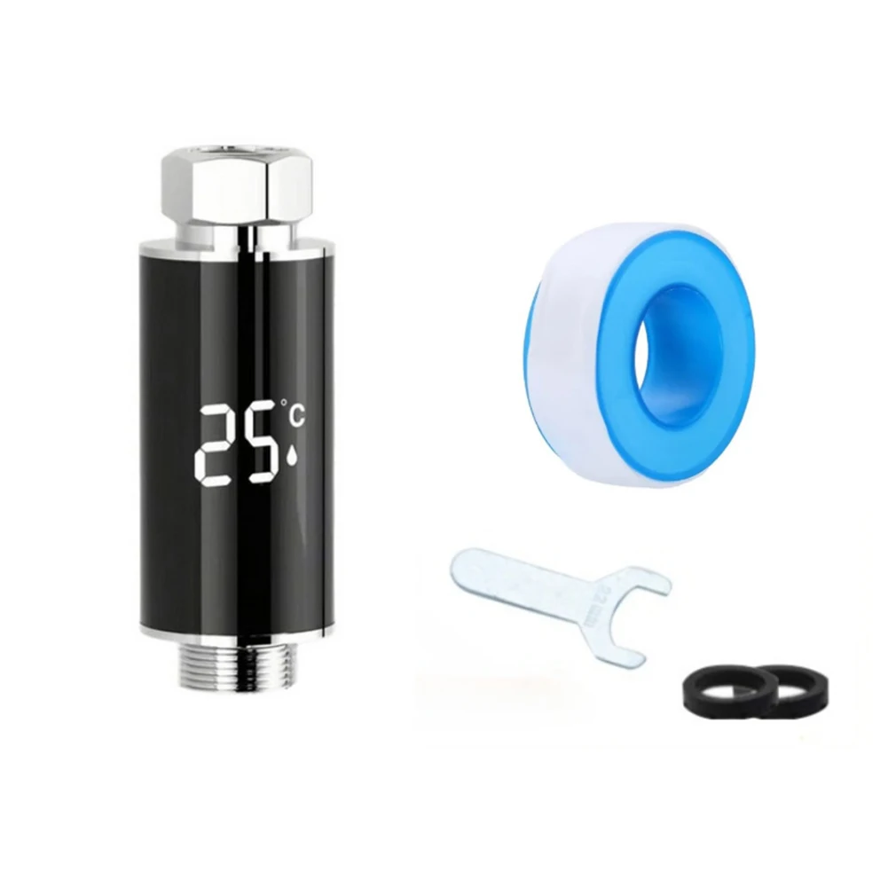 LED Thermostat Shower Head with Real Time Water Temperature Display and Safety Indicator for Bathing 0 to 99 C