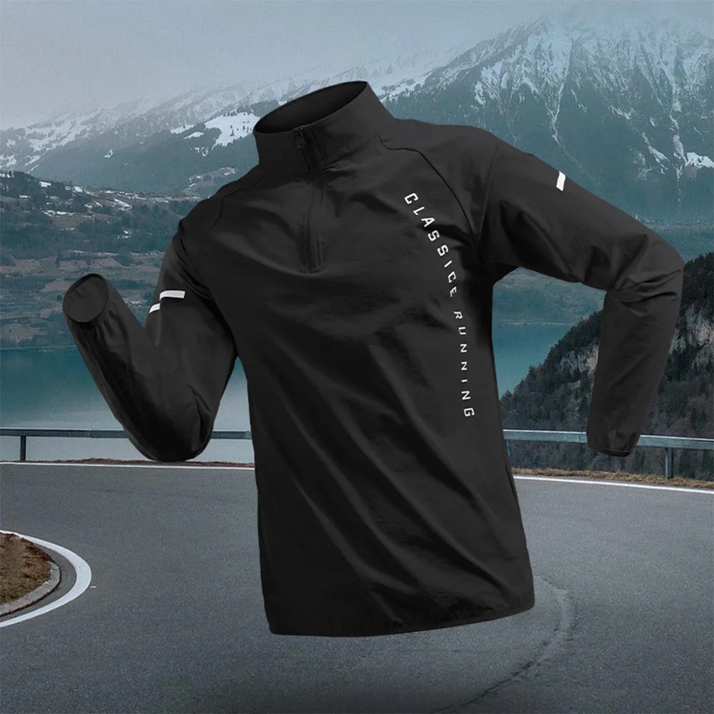 Mens polyester ice silk half zipper quick drying windproof running top roomy mobility breathable for fitness and everyday wear