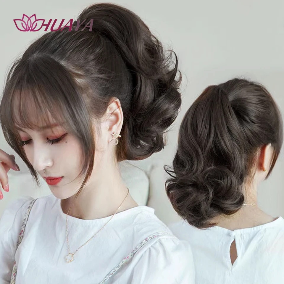 Synthetic 10Inch Ponytail Claw Clip Ponytail Extensions Short Curly Ponytail Ladies Black Brown Hair Clip for Women