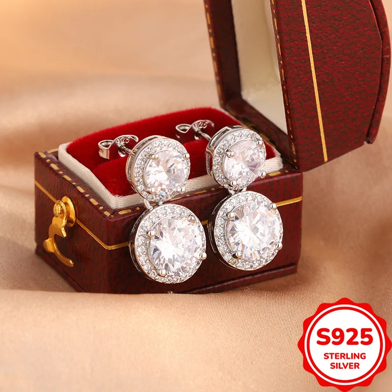 Fashionable, Classic, Simple and Versatile Authentic S925 Silver Double Layer Round Women's Drop Earrings