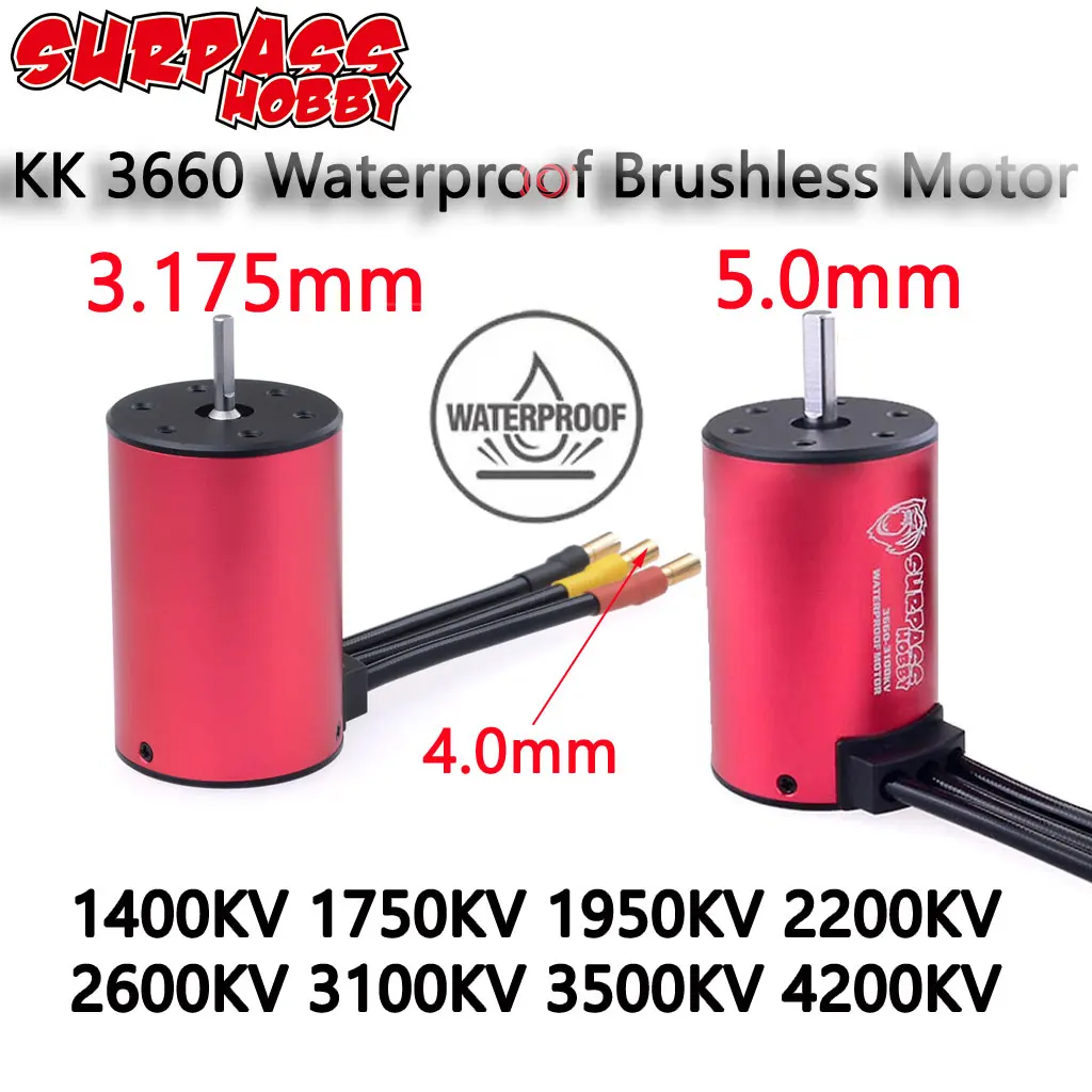 SurpassHobby KK 3660 Waterproof Brushless Motor 1750KV 2600KV 3500KV 4200KV for 1/8 1/10 2/3S RC Car Drift Racing Off-Road Truck