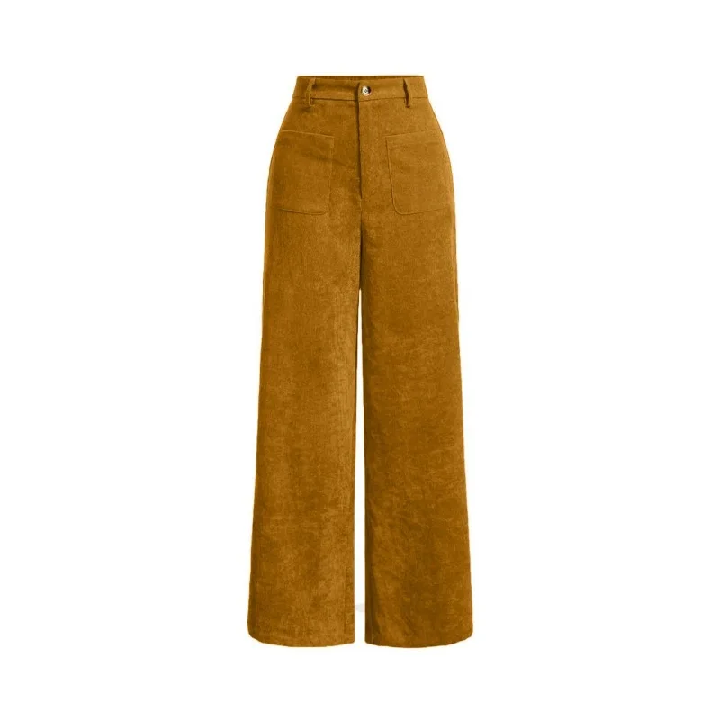 

Плюс размер 1XL-5XL, женские модные прямые брюки в стиле ретро, однотонные широкие брюки с высокой талией и карманами, повседневные длинные брюки High Street