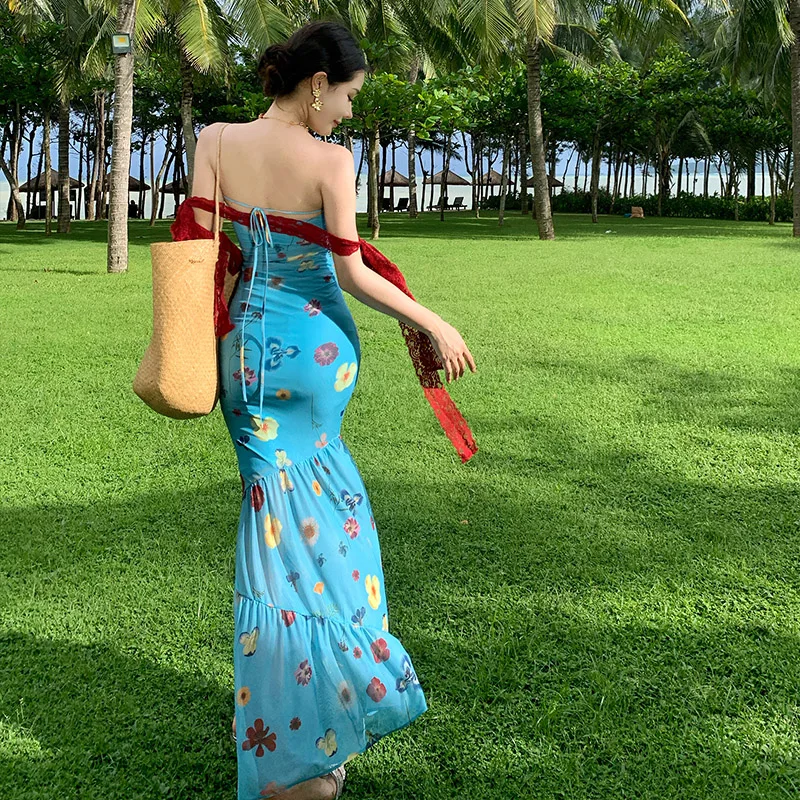 تنورة Loween Beachside عالية الخصر Fi-Tail Dr من البوليستر المتين بكتف واحد للشمس والسفر Sle Important Ocns #4