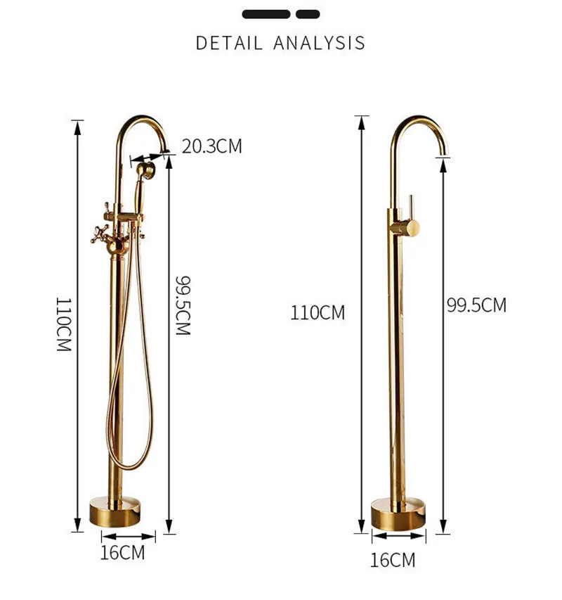 Tuqiu Gold Bathroom Bathtub Faucet + Handheld Shower Free Standing Luxury Waterfall BathTub Mixer Taps Floor Mounted