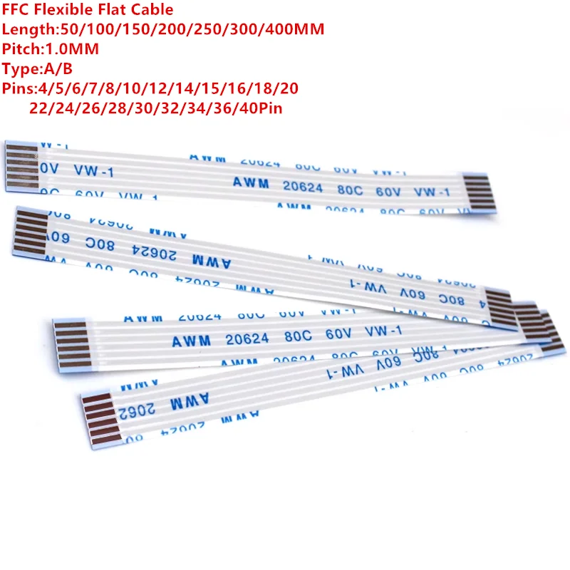 10 pz FFC FPC AWM 20624 80C 60V VW-1 cavo flessibile piatto 1.0MM 4P 5 6 7 8 9 10 11 12 14 16 18 20 22 24 26 28 30 32 34 36 40pin