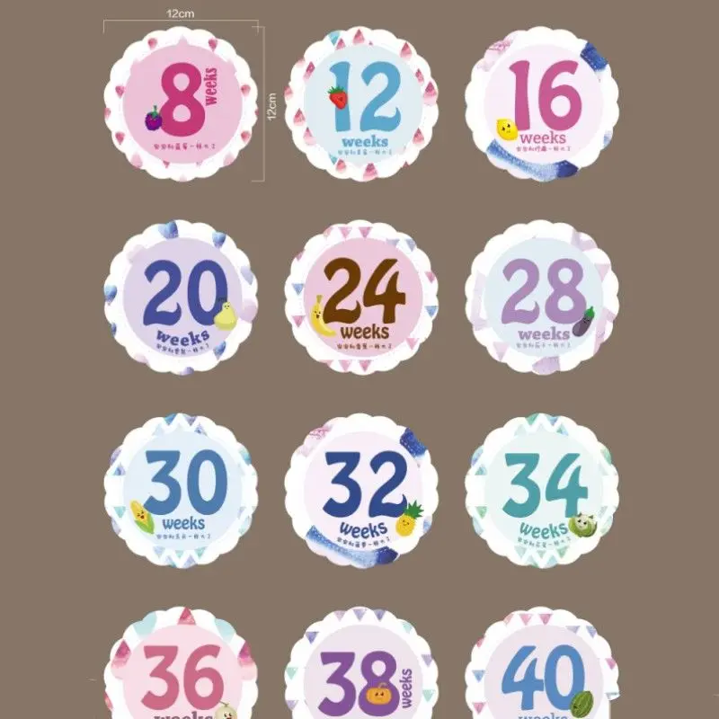 12pcs/set Pregnancy Weekly Belly Stickers Pregnant Memory Photo Props Belly Stickers Cartoon Newborns Months Photography Prop