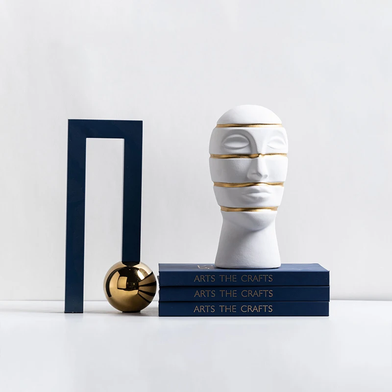 Modern Abstract Golden Line Statue Of Human Head Ornaments Hotel Sales Office Desktop Creative Soft Furnishing Craft Decorations