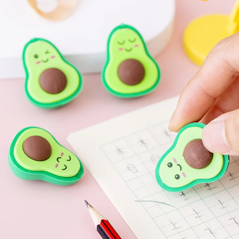 4Pcs/Set Cute Emote Avocado Pencil Eraser Puzzle Detachable Erasers Kawaii Kids Stationery Soft Rubber Office School Supplies