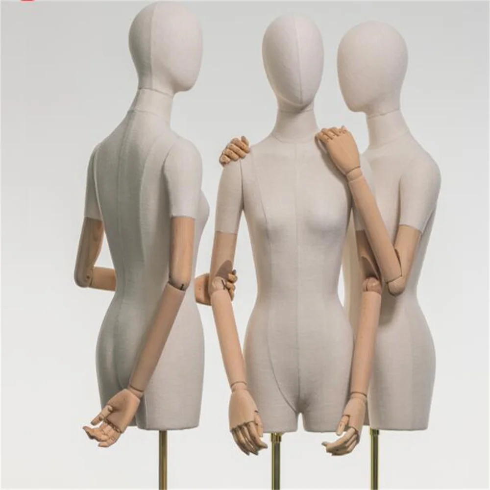 Full Body Mannequin Female Arm Color Mannequin Body Stand,Dress Form,Clavicular Wooden Jewelry, Flexible Women,Adjustable C010K