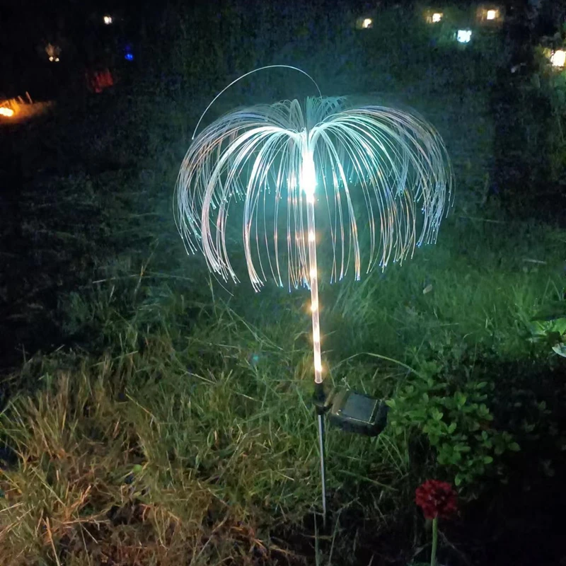 LED Double Layer Fiber Optic Solar Jellyfish Lights Outdoor Jellyfish Lawn Light Colorful Changing Landscape Garden Lighting