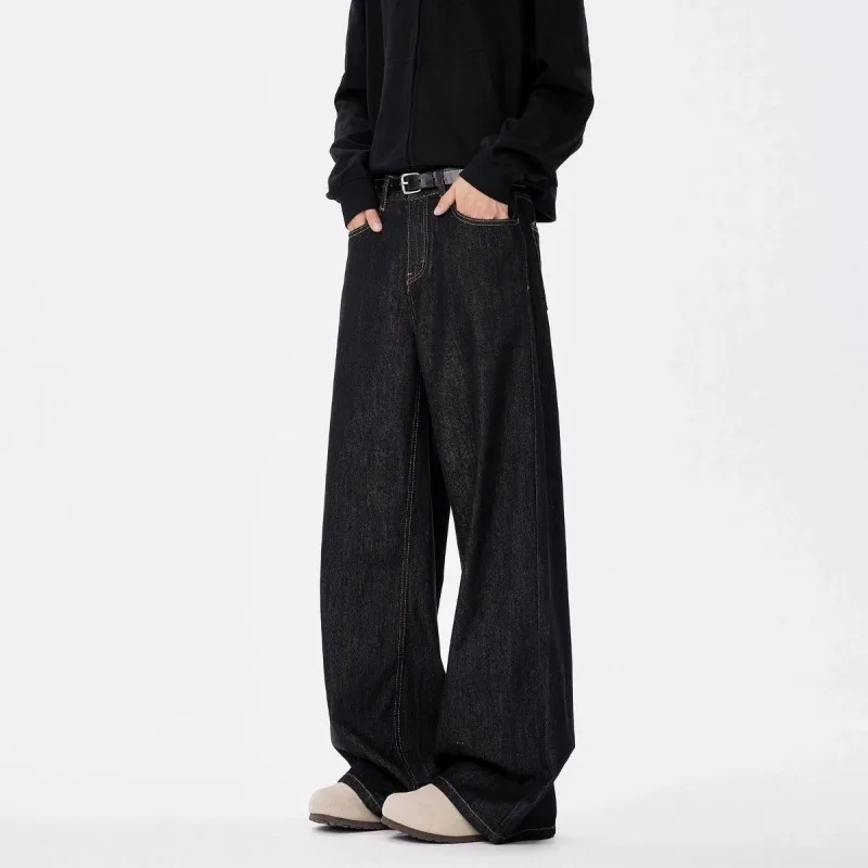 

Мужские винтажные черные джинсы свободного кроя с эффектом потертости, широкие брюки из денима, уличный стиль