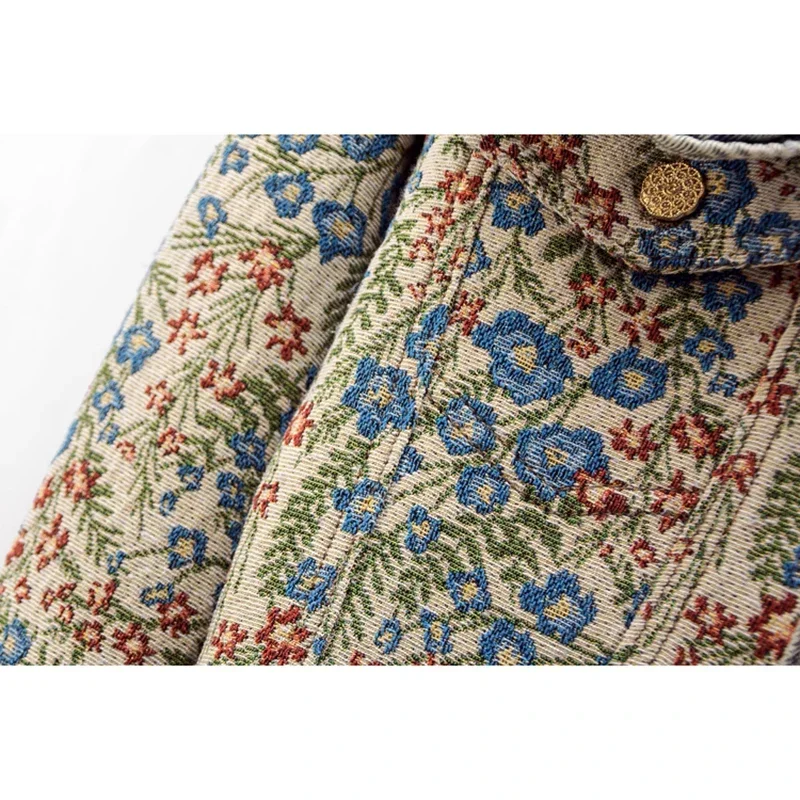 Volants broderie Jacquard col claudine épissé veste en jean femmes court Cowboy vêtements d'extérieur jean veste femme Chaquetas Mujer