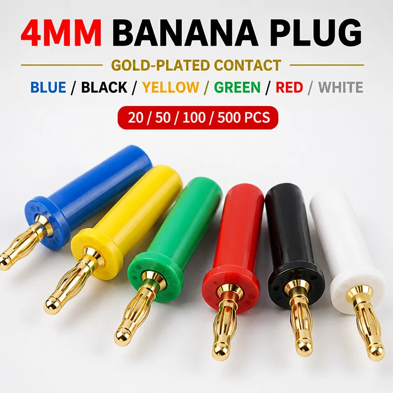 4mm Pure Copper Gold Plated Banana Plug Speaker Wire Audio Test Connector Red Black Blue Green Yellow White Current 20-500PCS