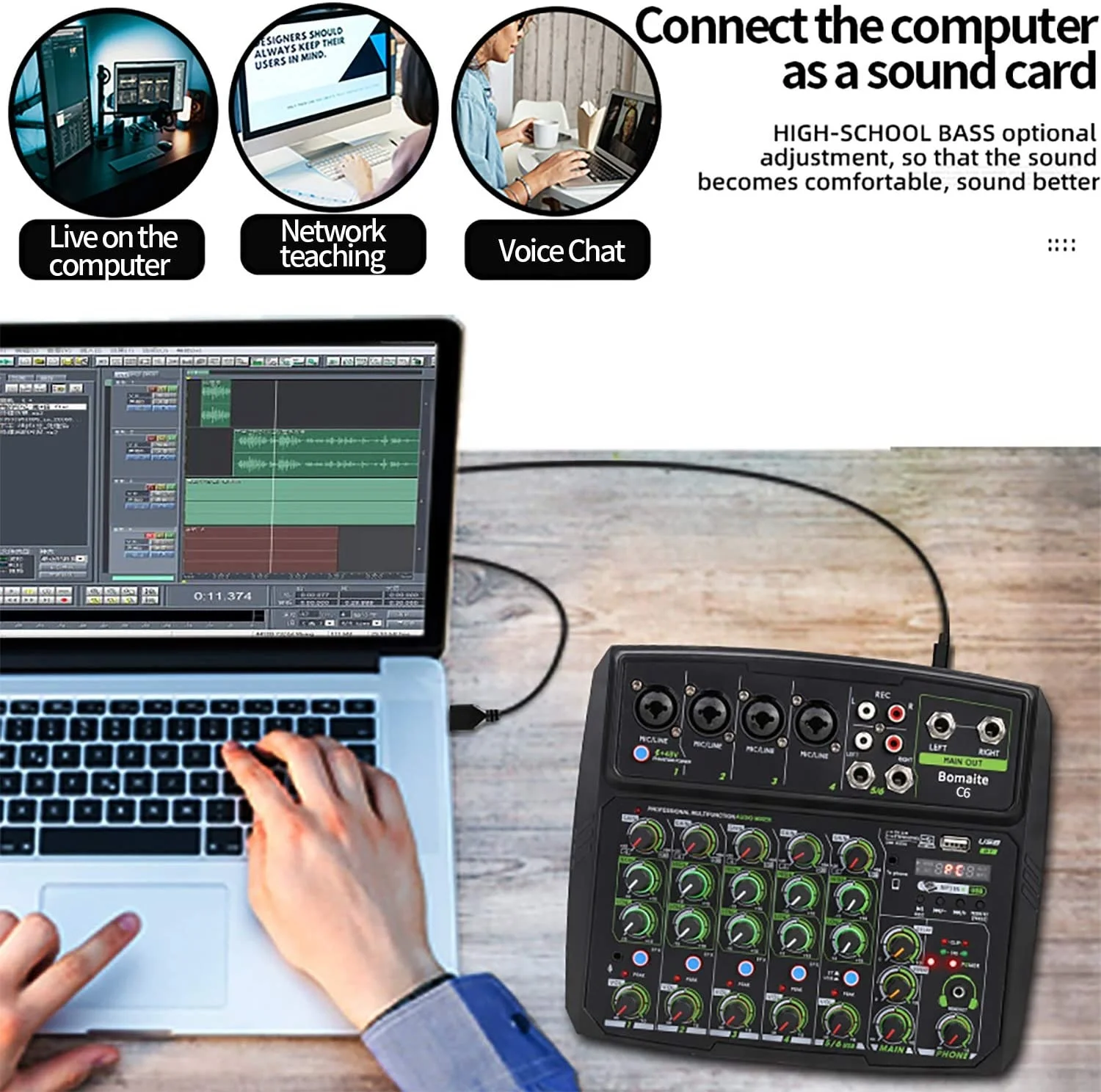 Mixer Audio deusheng C4/6 canali Console di missaggio del suono Bluetooth registrazione USB riproduzione del Computer 48V Phantom Power Delay Repaeat