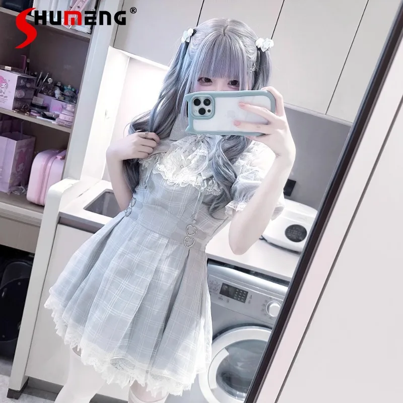 

New Japanese Original Style Rojita Dresses Mine Series Mass-produced Water-color Gray-blue Dress With Leggings Outfits For Women