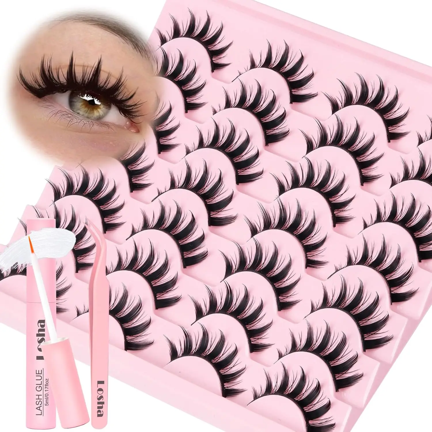 

Spiky Manga Lashes 14 Pairs Anime False Eyelashes Kit with Glue and Tweezers Natural Soft