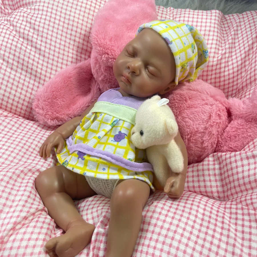 13 Inch Dark Skin Silicone Reborn Doll Luna African American Full Solid Silicone Washable Doll Toy Christmas Gift