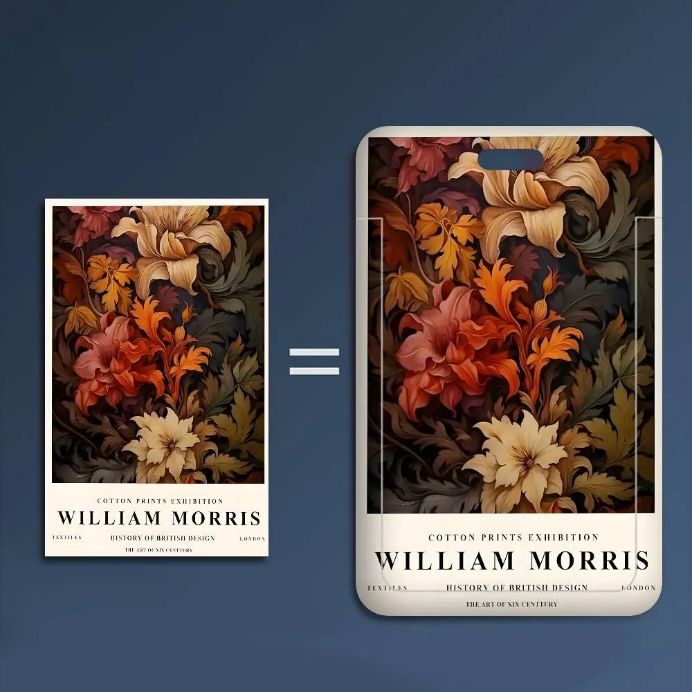 

Абстрактный чехол для рабочей карты с изображением цветов, листьев и птиц в стиле Уильяма Морриса, с ремешком, для удостоверения личности