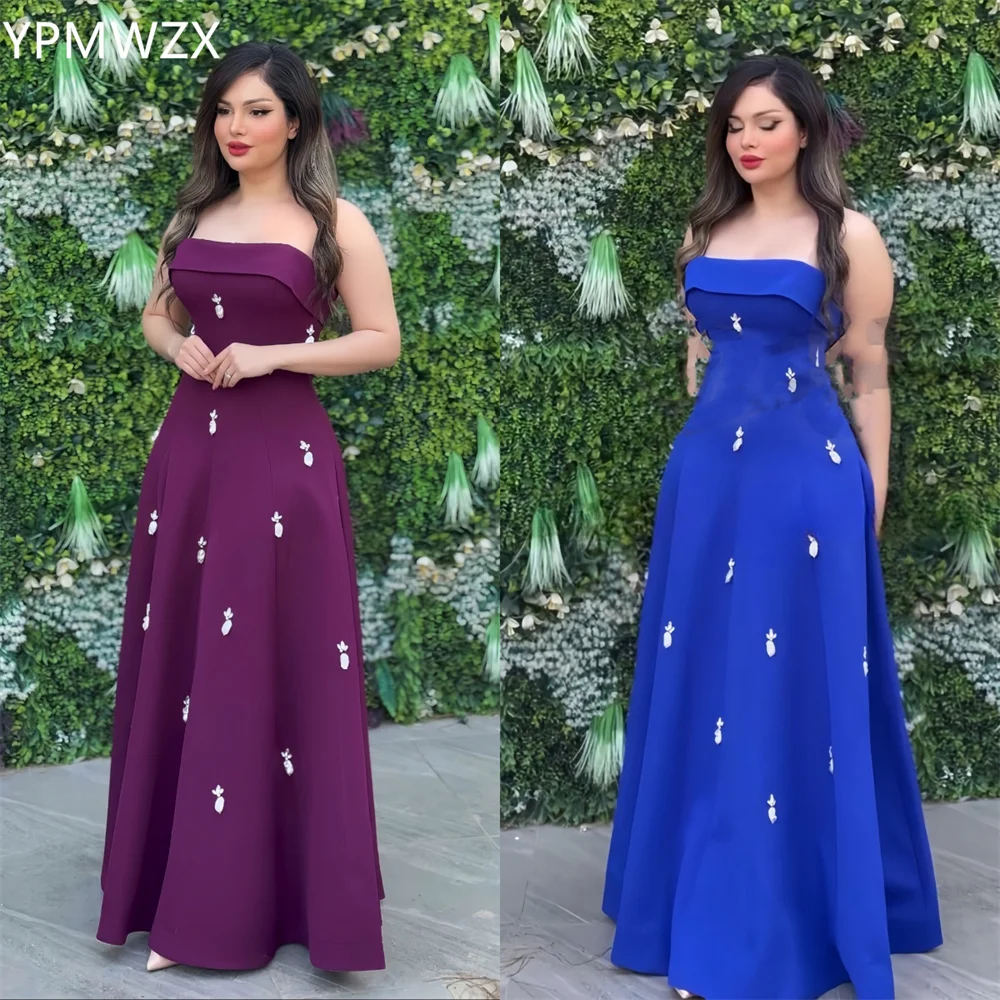 

Customized Evening Dress Formal Women Party Occasion YPMWZX Strapless A-line Floor Length Skirts Draped Bead Bespoke Dr