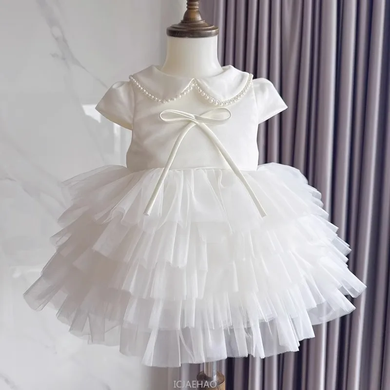 

Festive Dress For Girl White Vestido First Birthday Princess Dresses Children Flower Tutu Gown Party Outfit Costumes Clothes