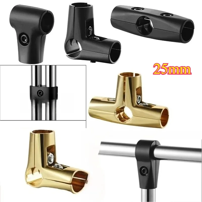 OD 25mm Round Tube Pipe Joint Connector Aluminum Alloy Black/Golden Fixed Parts Landing Airing Rack Single Rod Round Pipe Joint