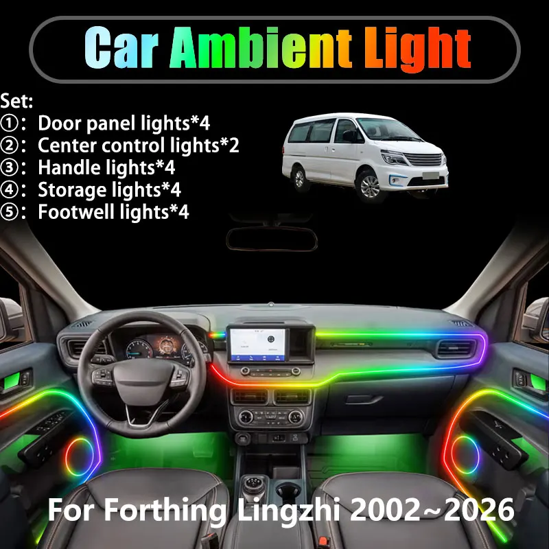 

Для Forthing Lingzhi 2002 ~ 2026 2003 2/18 в 1 Автомобильное окружающее освещение Светодиодные внутренние светодиодные фонари багажника USB RGB Ensemble Streamer Auto