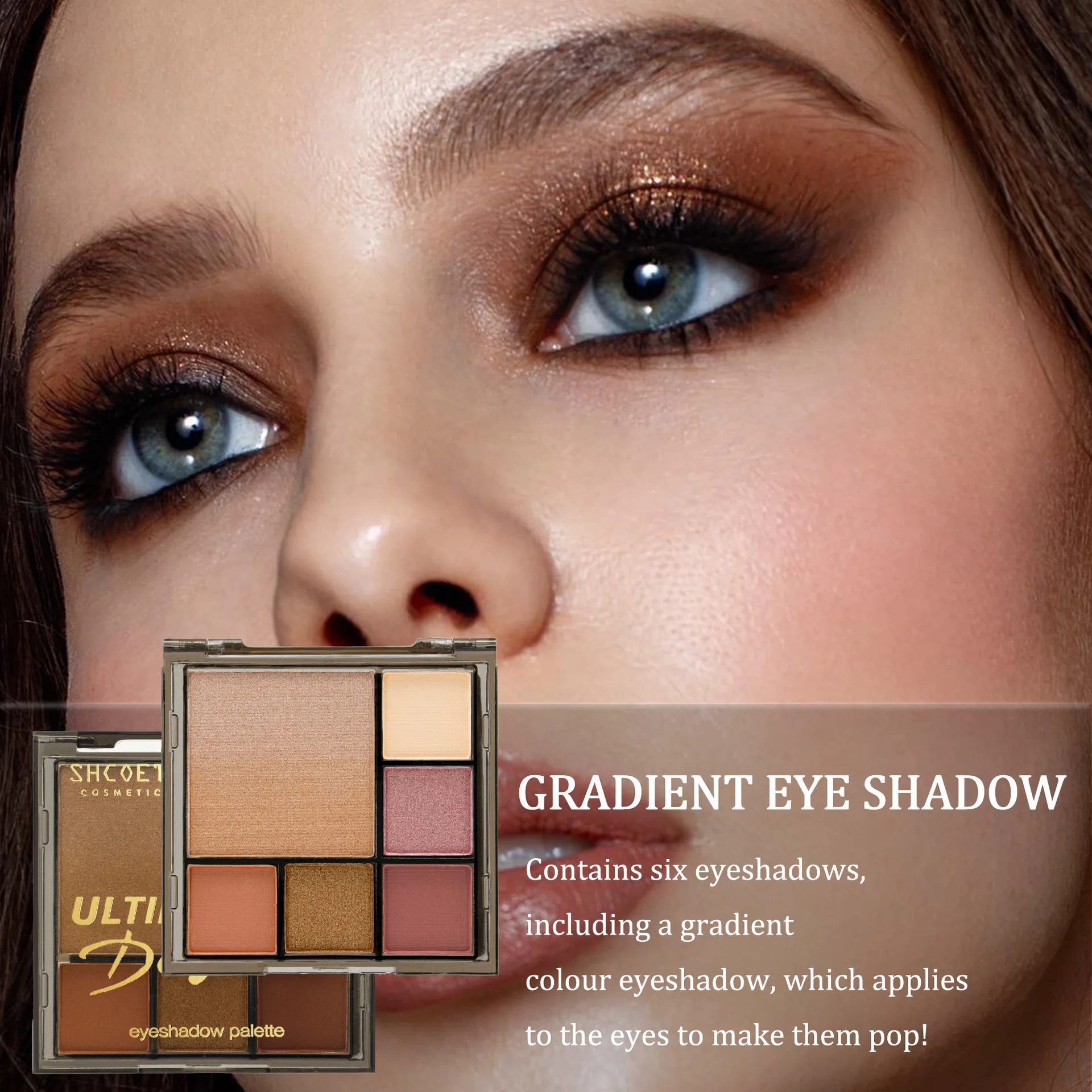 Paleta de sombra de ojos mixta con degradado de 6 colores, paleta multifuncional para contorno de rubor, resaltado, mate suave, nacarado, todo en uno