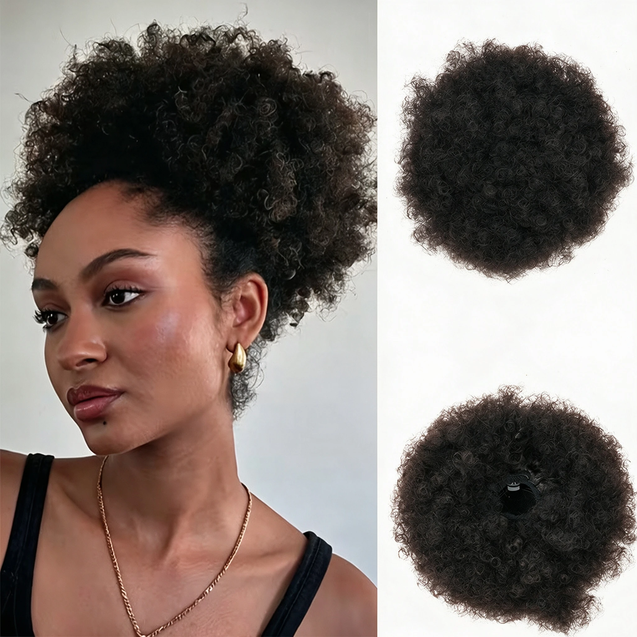 Afro Curly Hair Buns Updo Chignon Drawstring Ponytail Women Short Kinky Curly Bun Ponytail Extensions Synthetic Afro Ponytail