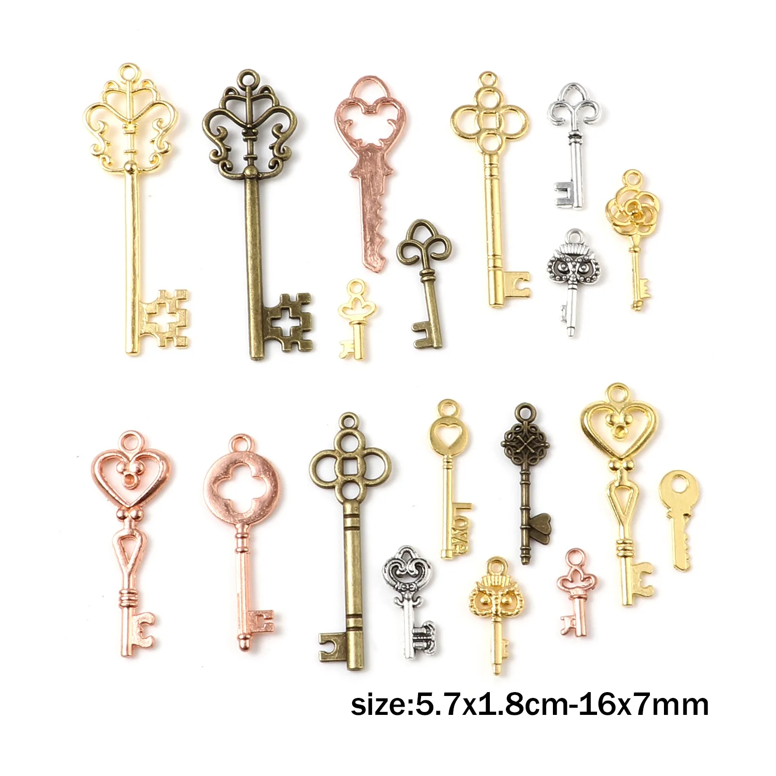 13PCs/Set Vintage Key Charms Pendants Multicolor Fixed Mixed Metal Charms DIY Necklace Earrings Handmade Jewelry Making Supplies