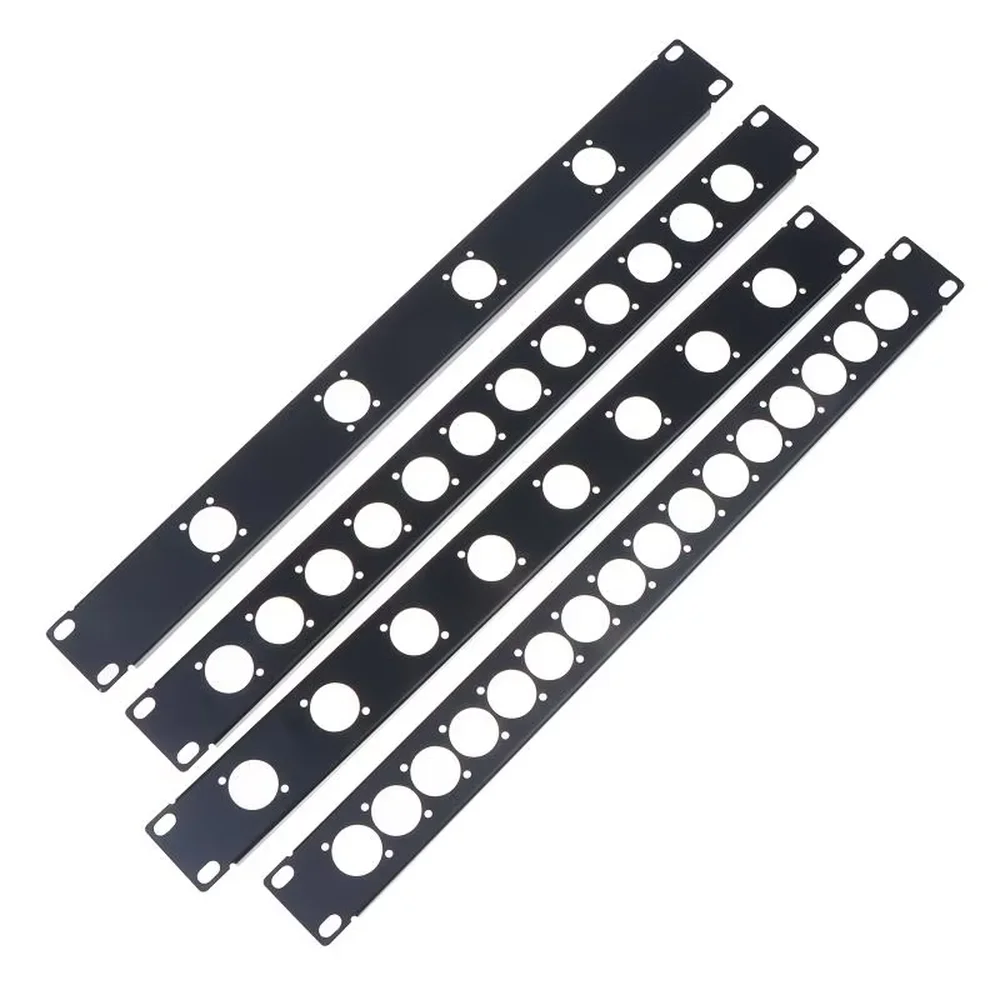 1Pcs 4/8/12/16 Ways 1U Rack Patch Panel Metal Black XLR Socket Panel D-Shaped Socket Cutouts Standard Rack Fixing Holes