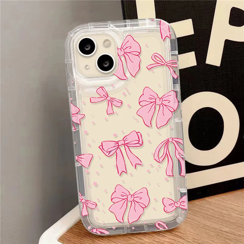 Cute Pink Bow Phone Case For Vivo Y17 Y15 Y20 Y93 Y12 Y21 Y22 Y33s Y33T Y91 Y95 Y93 Y70 Y36 Y35 Y75 Y55 Y15S Y16 V27 V21 Cover