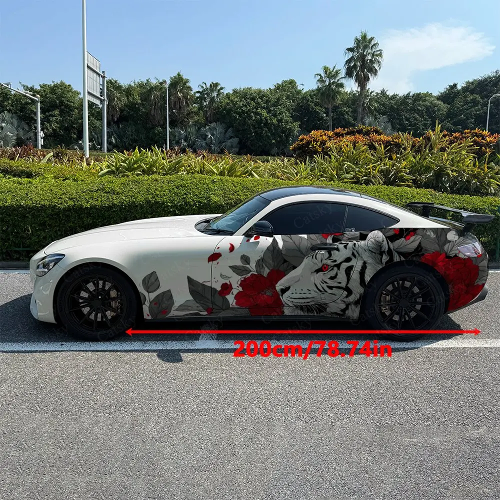 2pcs Dark Leaves Surrounded Tiger Car Side Wraps, Self-Adhesive PVC Waterproof & Scratch-Resistant Stickers, Car Accessory Gift