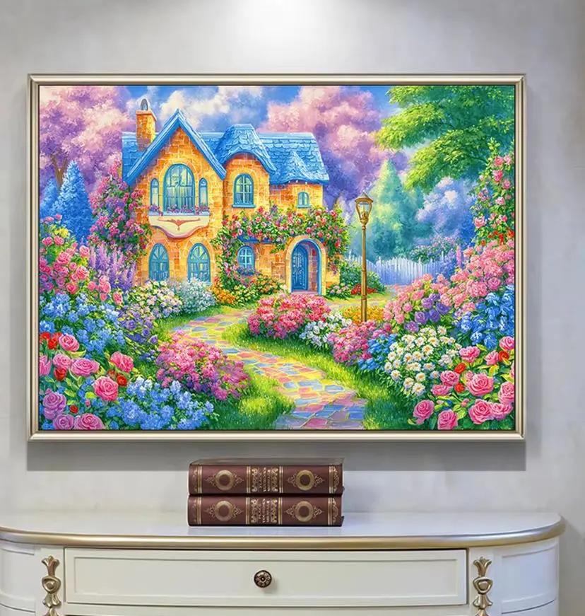 

14CT 9CT Villa Printed Kit Cross Stitch Embroidery DIY Needlework Set Crafts With Needles Threads