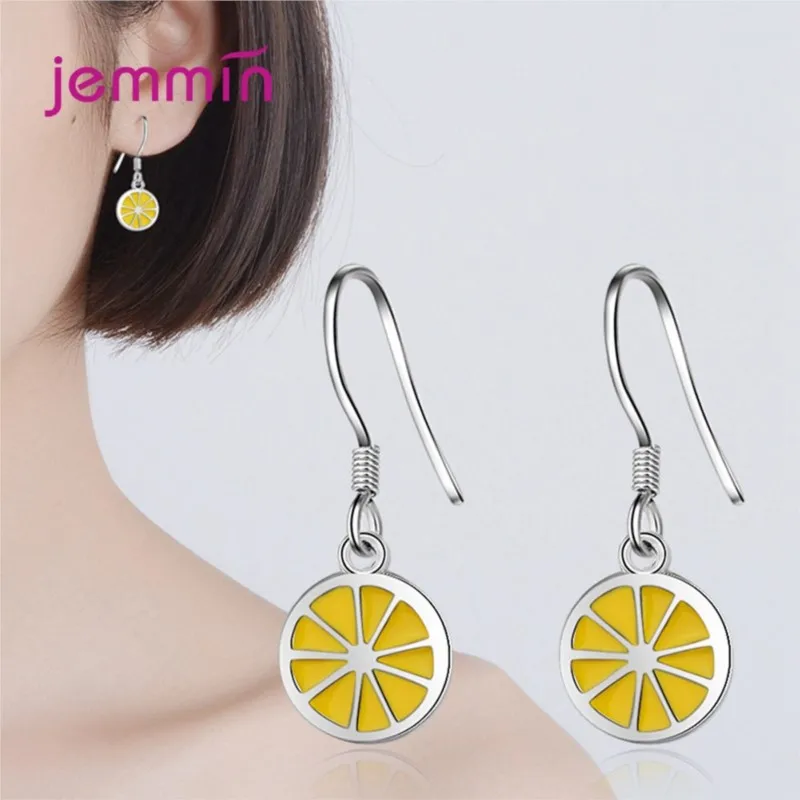 Popular Yellow Lemon Fruit Design Hook Earrings 925 Sterling Silver Ear Brincos Pendientes Jewelry Nice Women Female Fashion