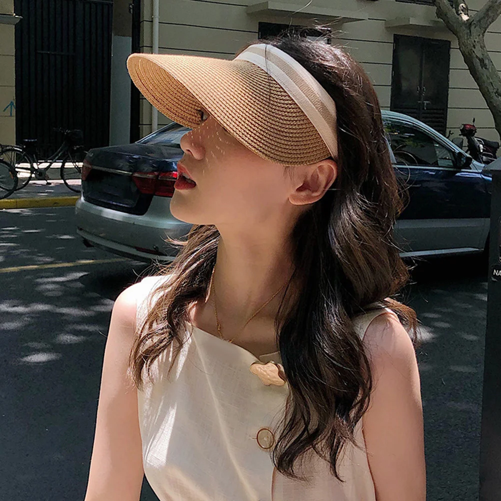 قبعة مفتوحة للحماية من الشمس للنساء بحافة واسعة للحماية من الأشعة فوق البنفسجية على الشاطئ والصيف في الهواء الطلق وصيد الأسماك والمشي لمسافات طويلة وحمام السباحة وقناع #4