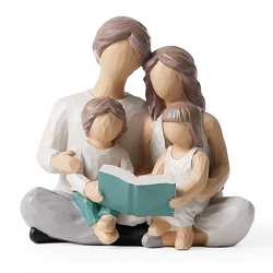 1 pezzo famiglia di 4 figurine di libri di lettura figure dipinte a mano regali resina per genitori o figlia e figlio, decorazione della casa