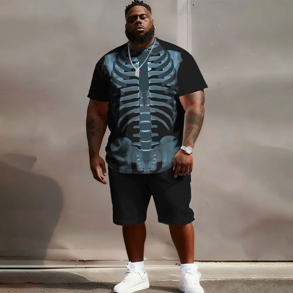 

S-9xl plus size Men's Short Sleeve Set: Skull-Edge Vibe - 2-Piece Big & Tall Fit, Soft Fabric, Sleek Distressed Skulls